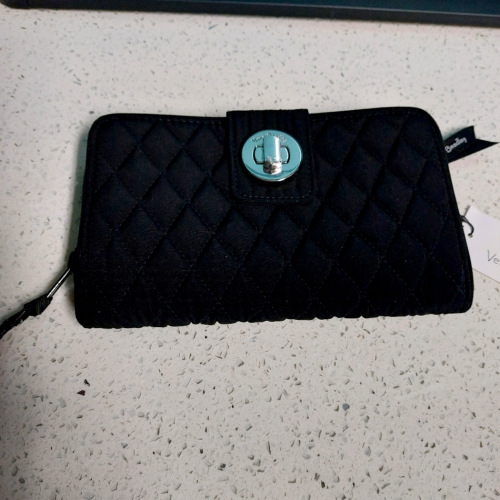 Vera Bradley Turnlock Wallet Classic Black Microfiber NWT